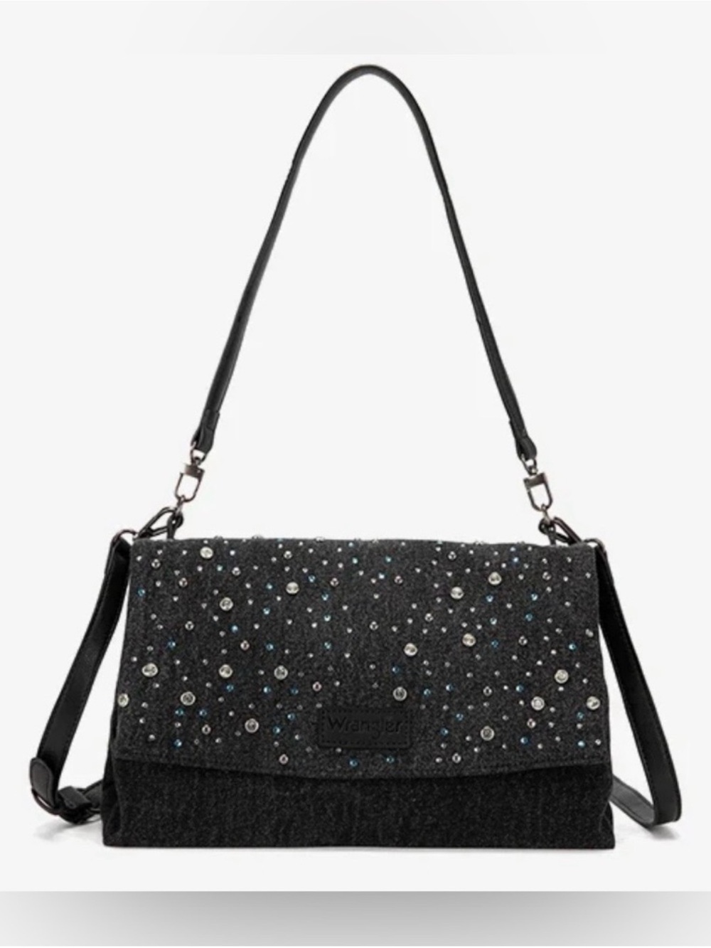 Wrangler Black Shoulder Bag with Rhinestone Detail W/Earrings
